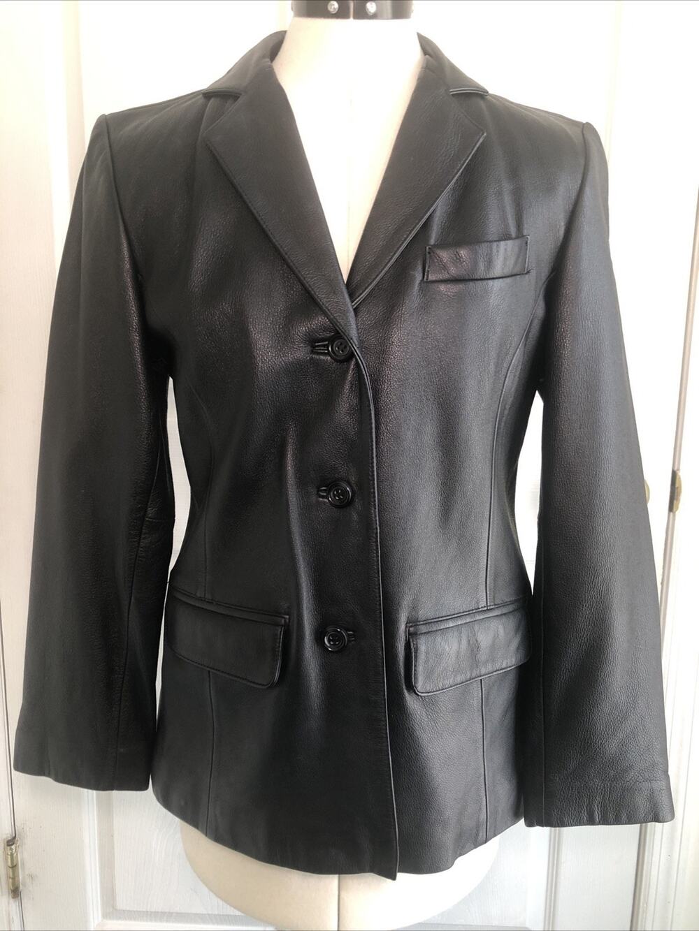 VTG Black Leather Blazer Jacket Women’s sz SM Matrix core cyberpunk Mob wife 90s